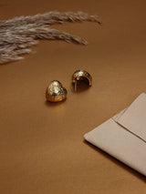 Gold Hammered Puff Heart Stud Earrings - TOSSIDO