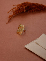 Gold Hammered Shield Adjustable Ring - TOSSIDO