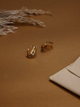 Gold Lattice Oval Stud Earrings - TOSSIDO