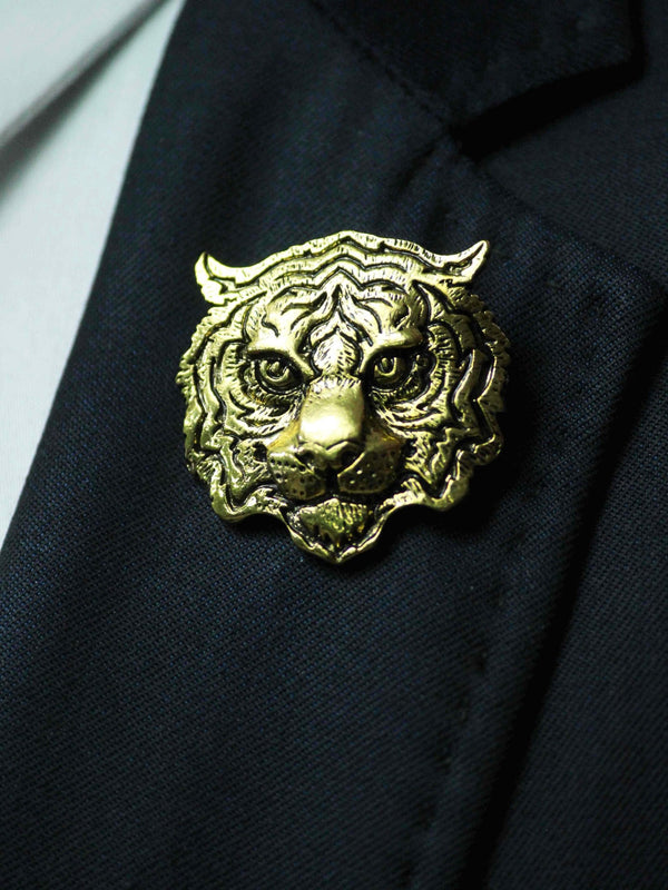 Gold Metal Tiger Brooch - TOSSIDO