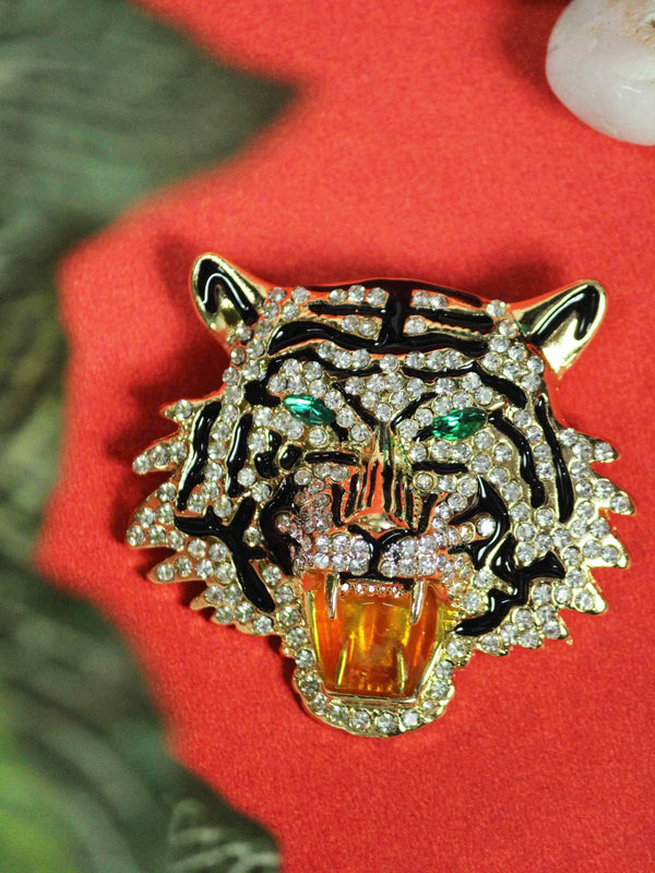 Gold Metal Tiger Brooch - TOSSIDO