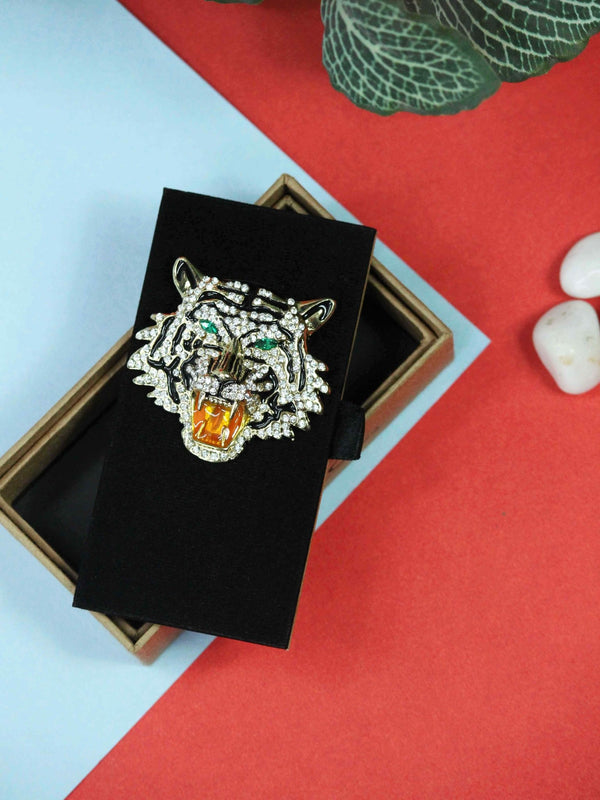 Gold Metal Tiger Brooch - TOSSIDO