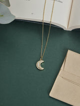 Gold Mother of Pearl Crescent Moon Pendant Necklace