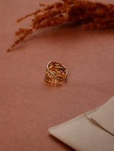 Gold Openwork Crossover Adjustable Ring - TOSSIDO