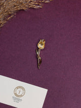 Gold & Pearl White Tulip Bud Brooch - TOSSIDO