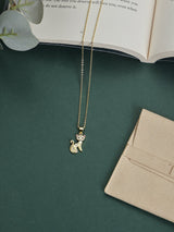 Gold Pink Eyed Cat Pendant Necklace - TOSSIDO