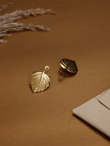 Gold Ribbed Leaf Drop Earrings - TOSSIDO