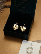 Gold Ribbed Leaf Drop Earrings - TOSSIDO