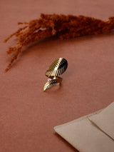 Gold Ribbed Leaf Wrap Adjustable Ring - TOSSIDO