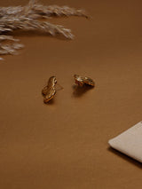 Gold Ribbed Twist Stud Earrings - TOSSIDO
