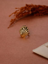 Gold Ridged Scallop Shell Adjustable Ring