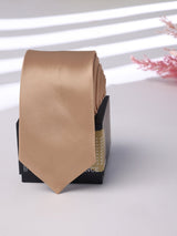 Gold satin twill necktie in woven microfiber, flat lay