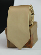 Gold solid necktie in woven microfiber, tied view