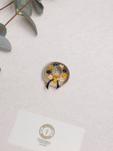 Gold Straw Hat Flower Brooch