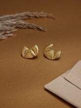 Gold Textured Fan Stud Earrings - TOSSIDO