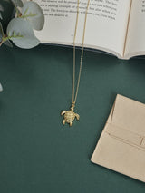 Gold Textured Turtle Pendant Necklace - TOSSIDO