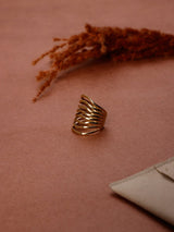 Gold Wavy Openwork Adjustable Ring - TOSSIDO