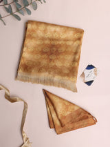 Golden Brown Lotus Stole & Pocket Square Set - TOSSIDO