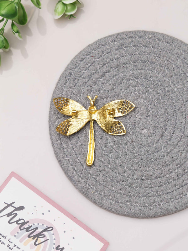 Golden Dragonfly Crystal Brooch - TOSSIDO