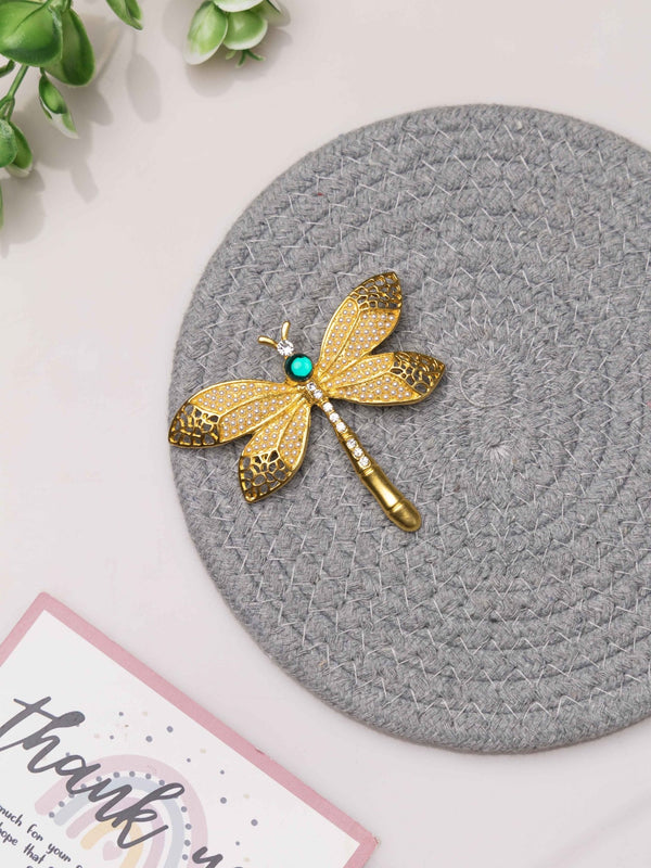 Golden Dragonfly Crystal Brooch - TOSSIDO