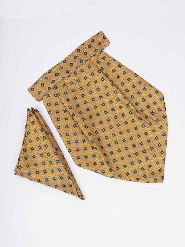 Golden Geometric Woven Cravat & Pocket Square Set - TOSSIDO