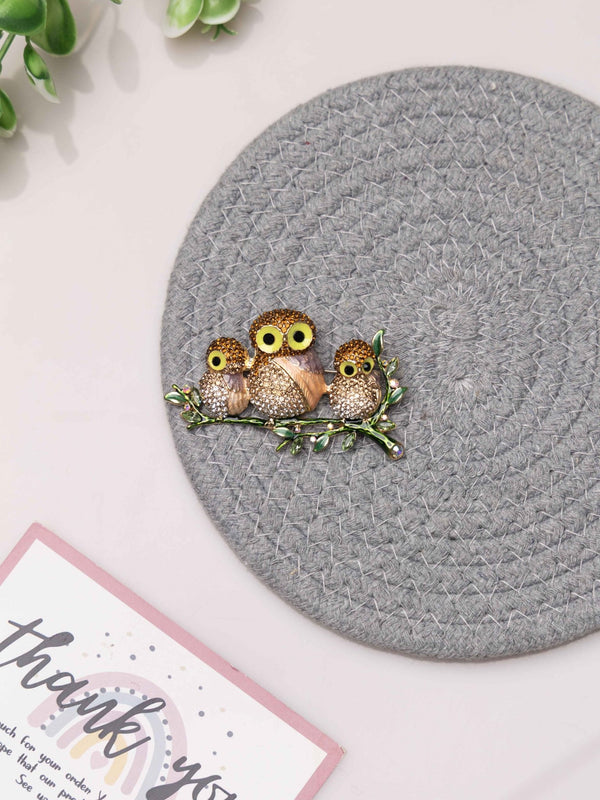 Golden Owl Family Brooch - TOSSIDO