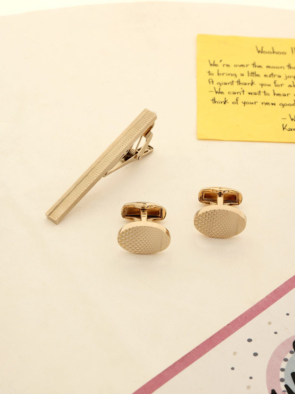 Golden Tie bar Cufflink Set - Main Image