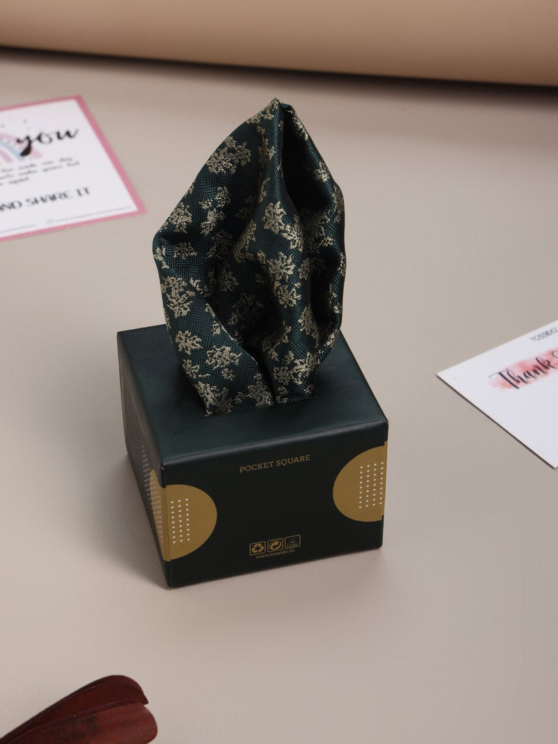 Green Abstract Jacquard Pocket Square - TOSSIDO