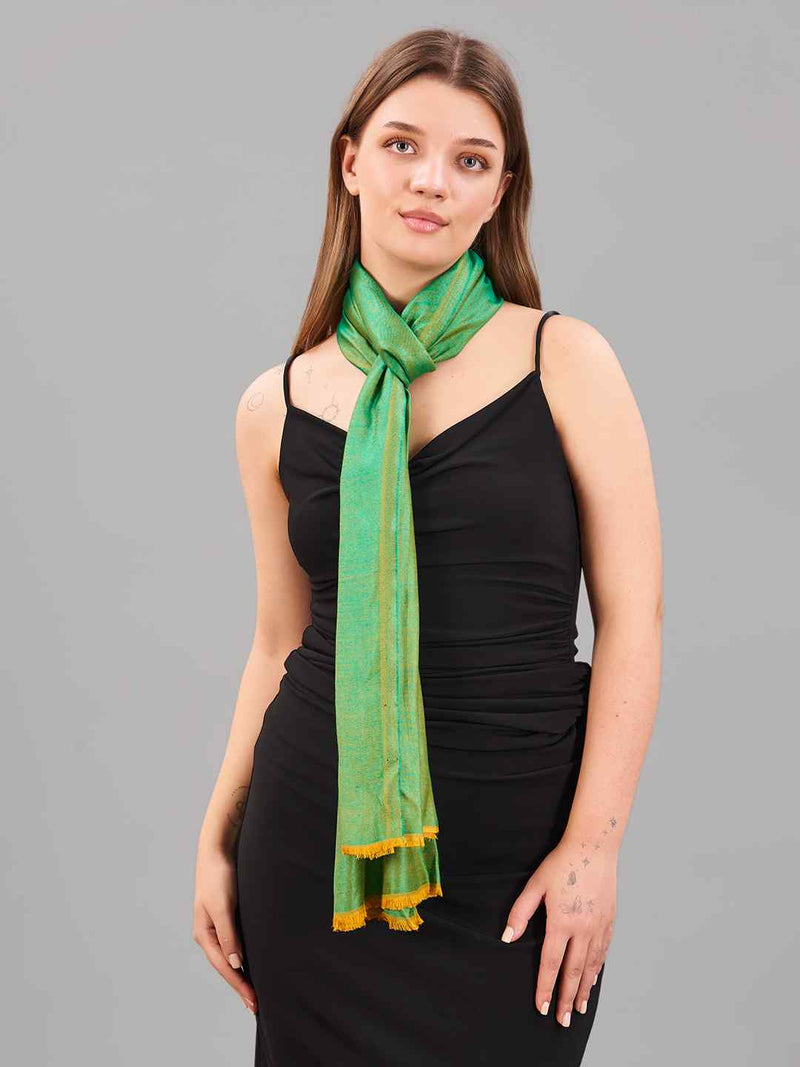 Green and Mustard Reversible Kashmiri Stole - TOSSIDO