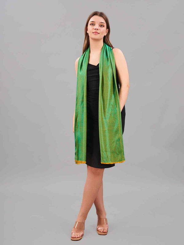 Green and Mustard Reversible Kashmiri Stole - TOSSIDO