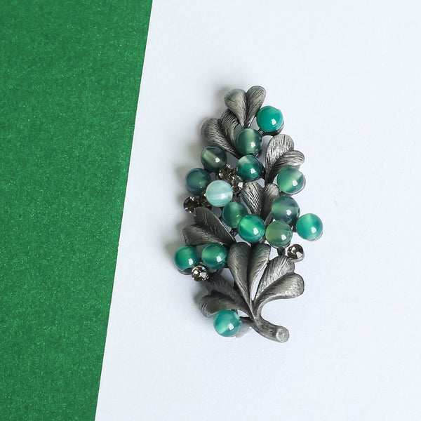 Green Beads Floral Brooch - TOSSIDO