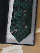 Green & Black Flamingo Teflon Silk Necktie - TOSSIDO