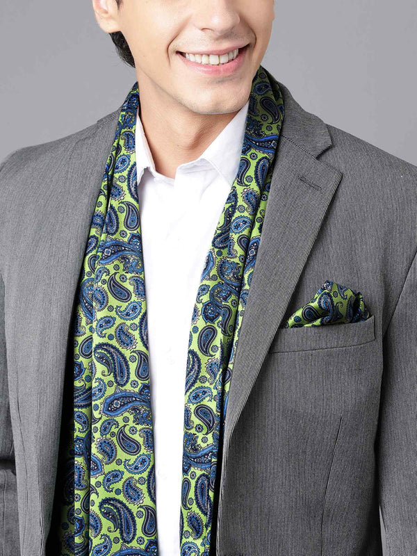 Green & Blue Paisley Stole & Pocket Square Set - TOSSIDO