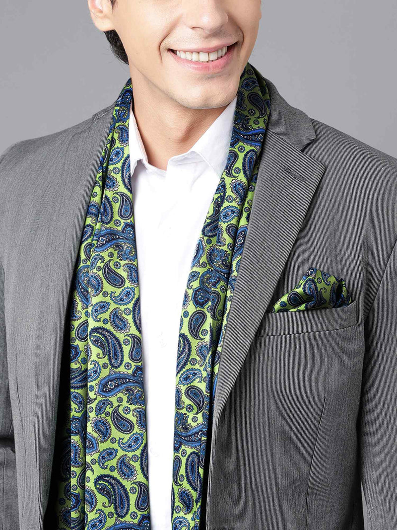 Green & Blue Paisley Stole & Pocket Square Set - TOSSIDO