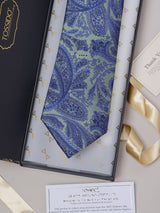 Green & Blue Paisleys Teflon Silk Necktie - TOSSIDO