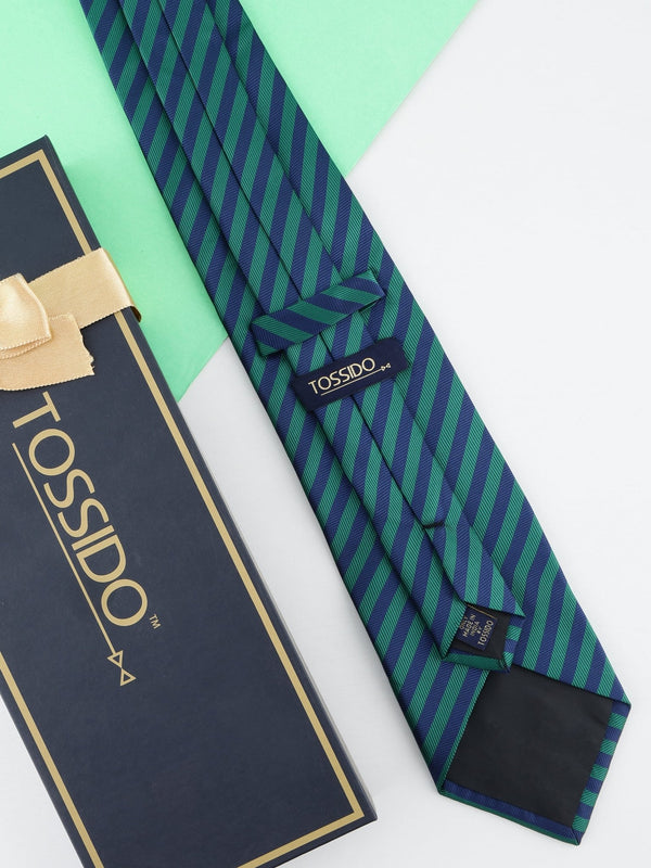 Green & Blue Striped Broad Necktie - TOSSIDO