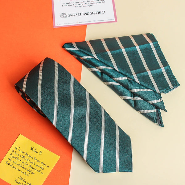 Green Check Necktie & Pocket Square Giftset - TOSSIDO