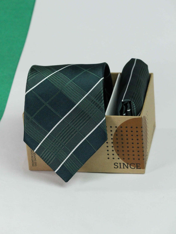 Green Check Necktie & Pocket Square Giftset - TOSSIDO