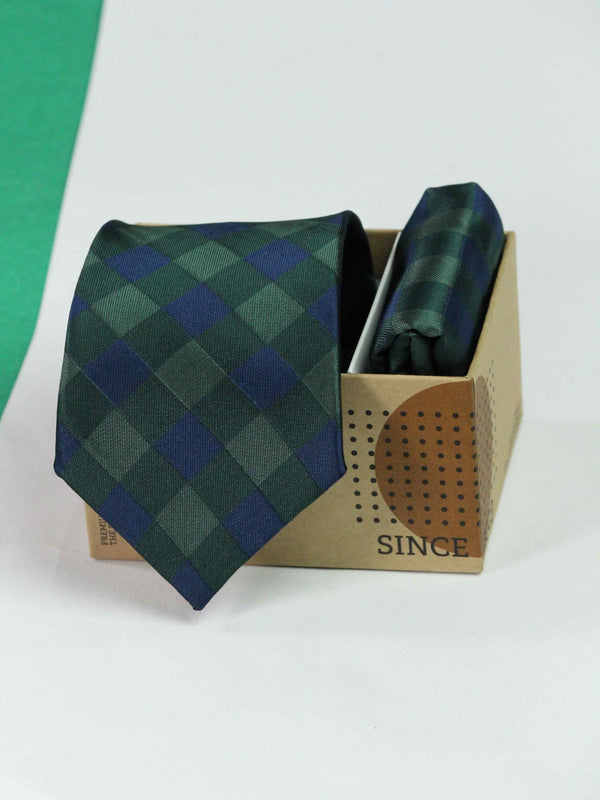 Green Check Necktie & Pocket Square Giftset - TOSSIDO
