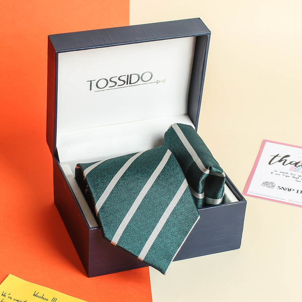 Green Check Necktie & Pocket Square Giftset - TOSSIDO
