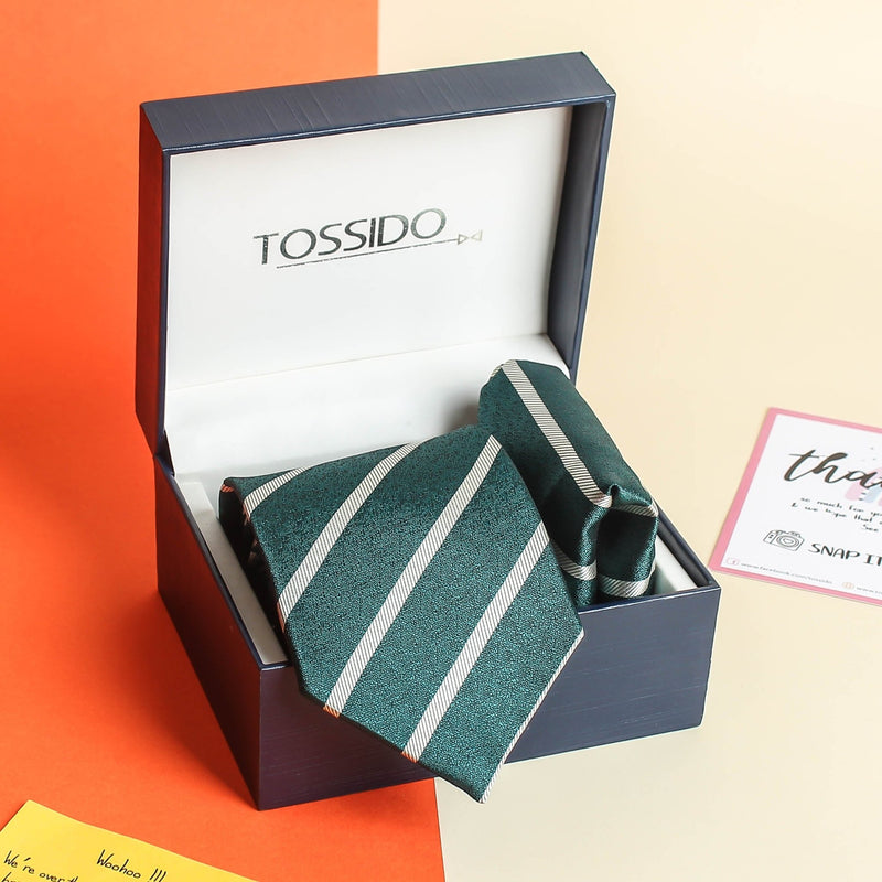 Green Check Necktie & Pocket Square Giftset - TOSSIDO