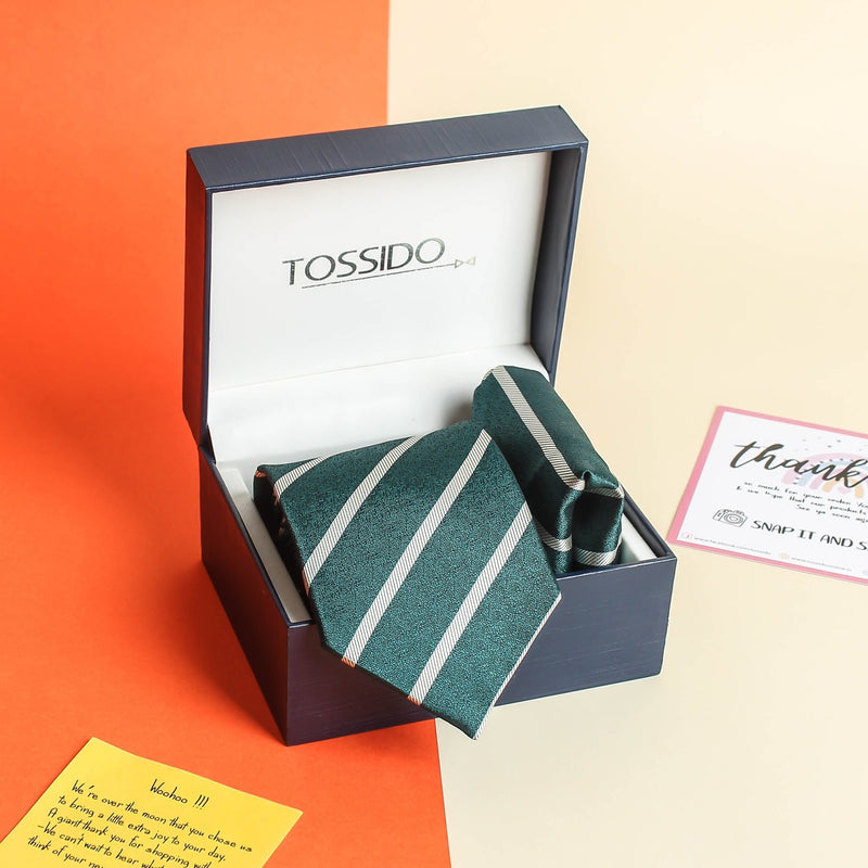 Green Check Necktie & Pocket Square Giftset - TOSSIDO