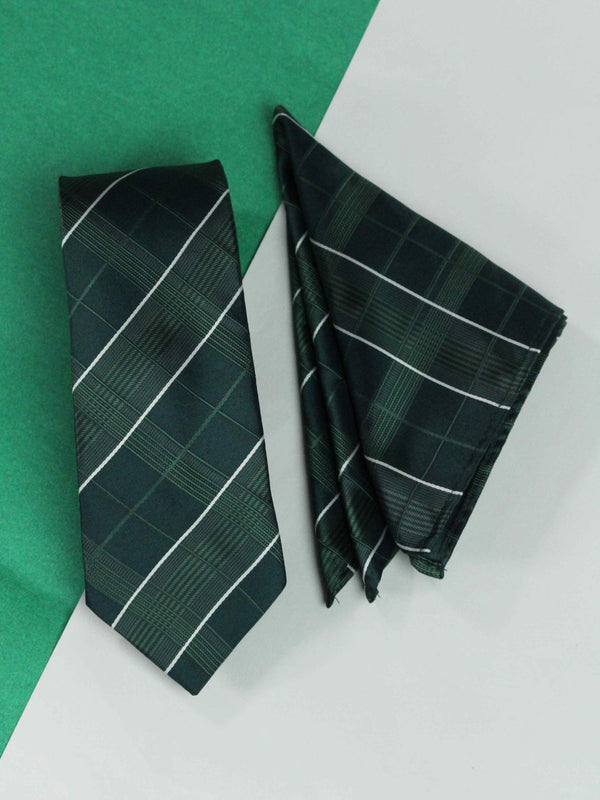 Green Check Necktie & Pocket Square Giftset - TOSSIDO