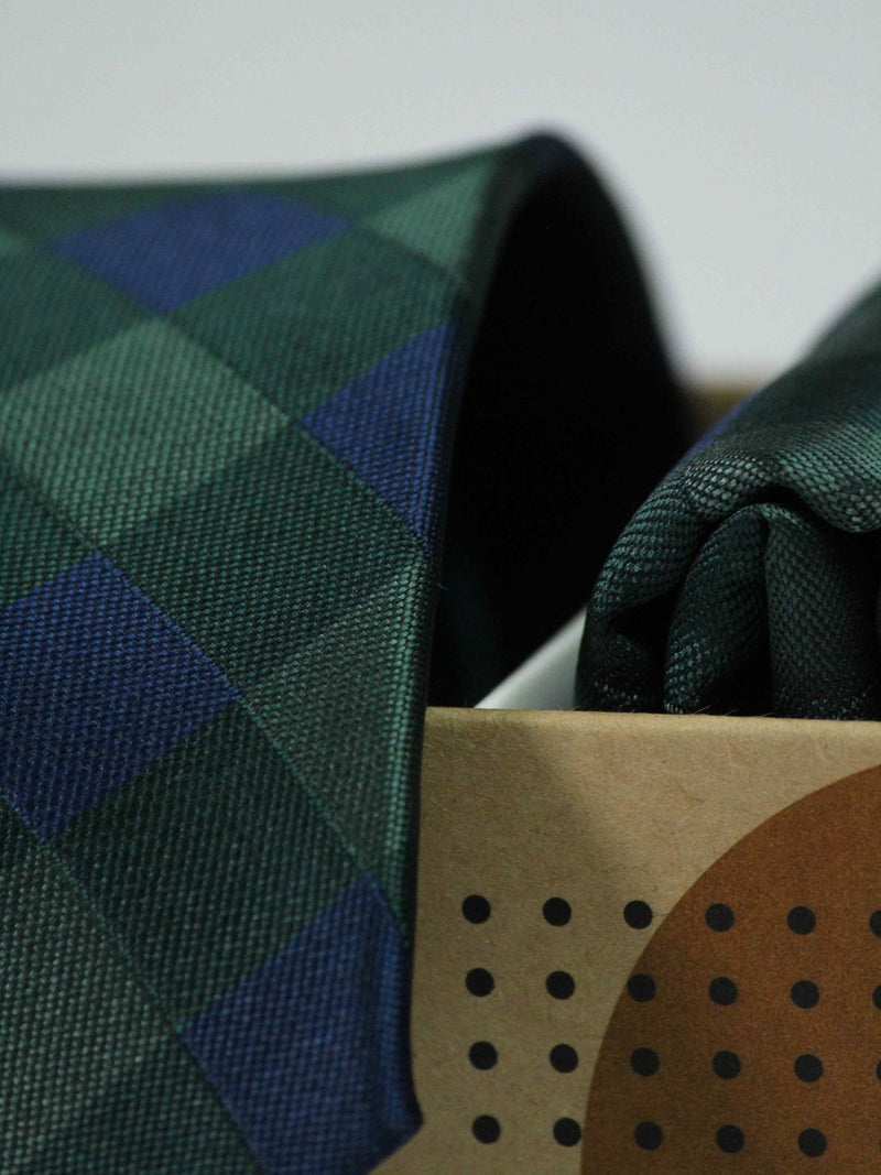 Green Check Necktie & Pocket Square Giftset - TOSSIDO