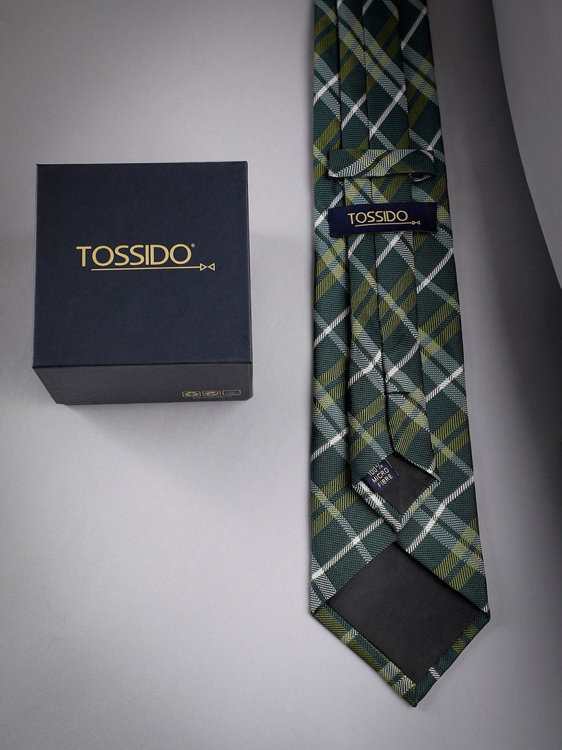 Green Check Woven Long Necktie - TOSSIDO