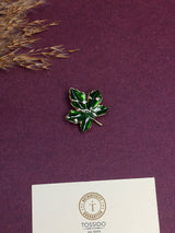 Green Enamel Crystal Maple Leaf Brooch