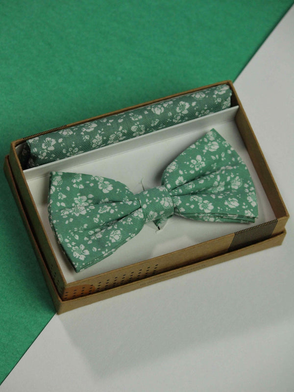 Green Floral Bowtie & Pocket Square Set - TOSSIDO