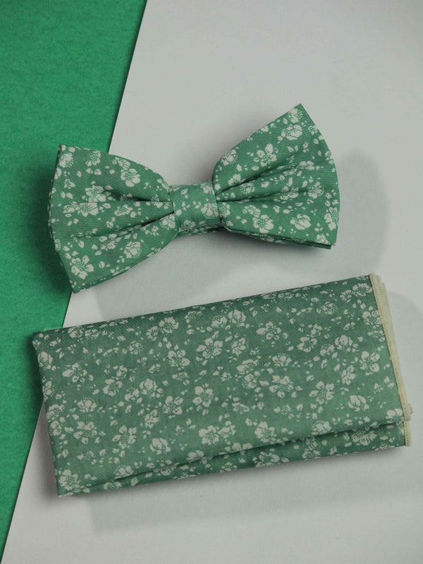 Green Floral Bowtie & Pocket Square Set - TOSSIDO