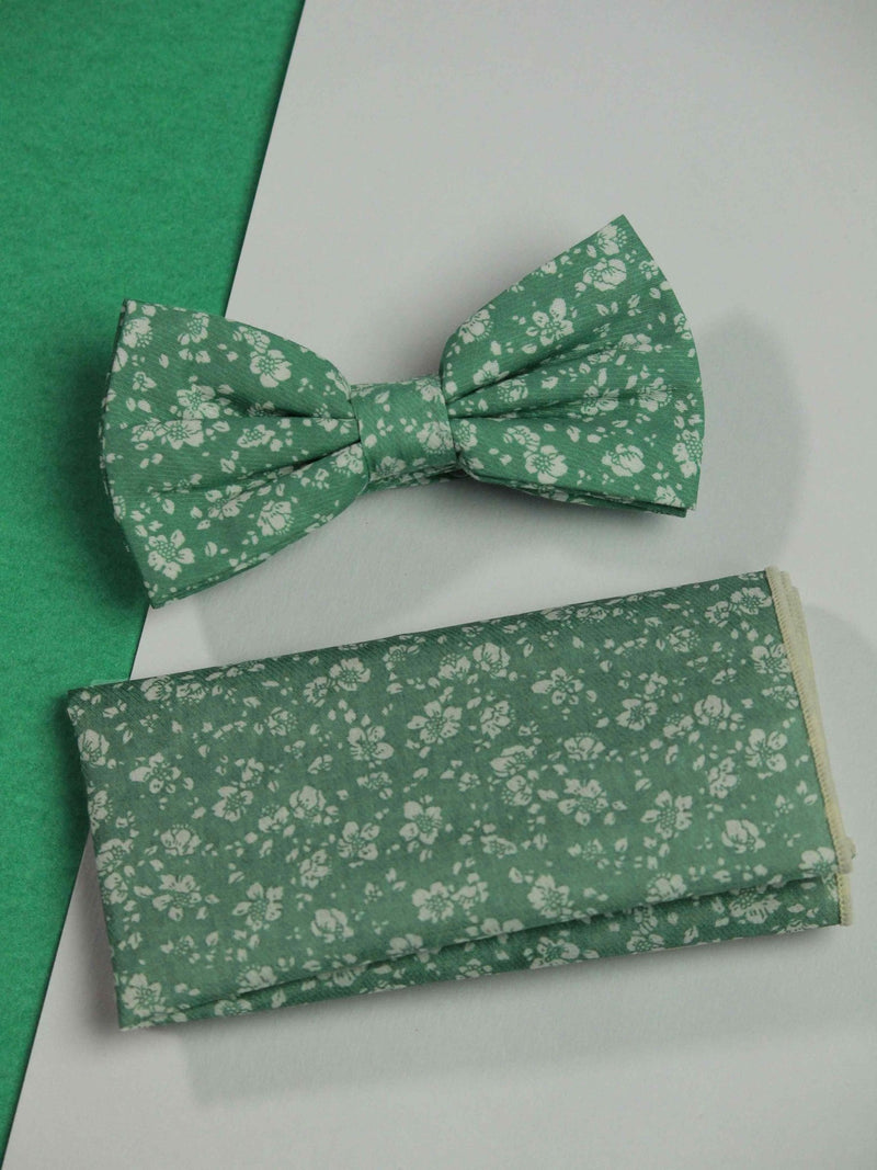 Green Floral Bowtie & Pocket Square Set - TOSSIDO