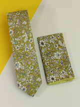 Green Floral Necktie & Pocket Square Giftset - TOSSIDO